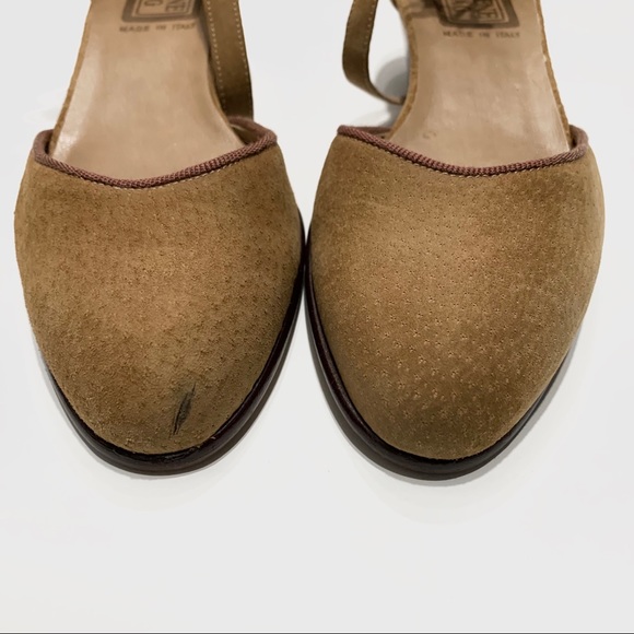 VINTAGE BEENE BAG CAMEL SUEDE ANKLE STRAP CHUNKY HEEL SHOES - Picture 12 of 13